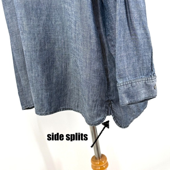 J Jill Denim Womens Chambray Top XL Blue Minimalist Linen Blend Capsule Wardrobe - Picture 4 of 9